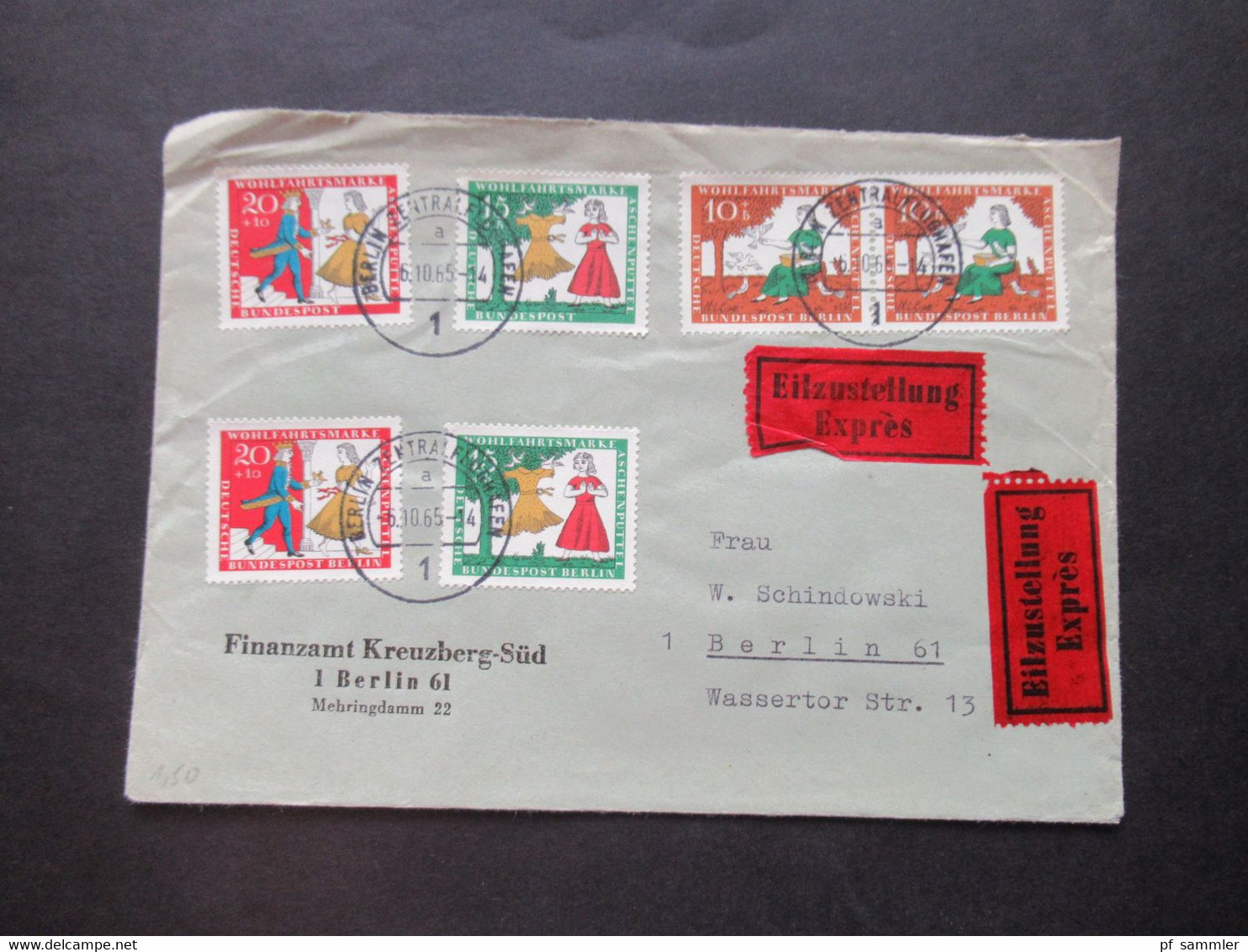 1965 Berlin (West) Wohlfahrt Märchen MiF Eilzustellung Expres Berlin Ortsbrief Stempel Berlin FA 1 / Finanzamt - Storia Postale