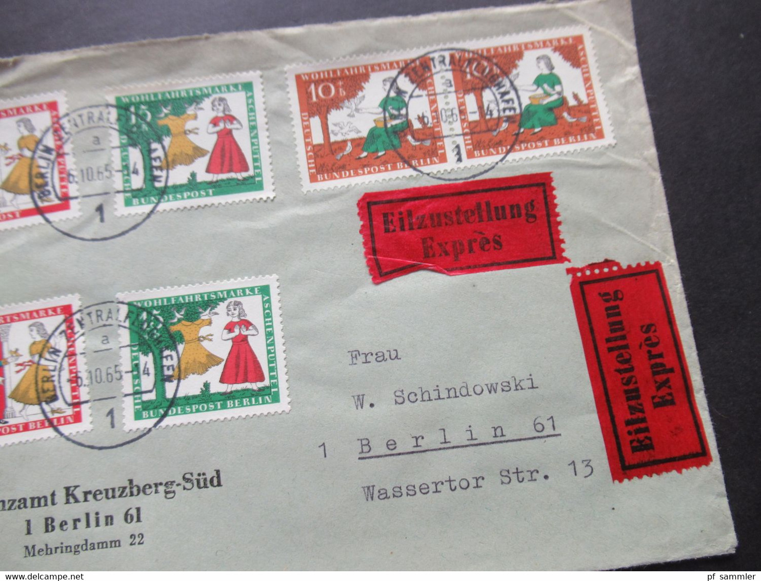 1965 Berlin (West) Wohlfahrt Märchen MiF Eilzustellung Expres Berlin Ortsbrief Stempel Berlin FA 1 / Finanzamt - Covers & Documents