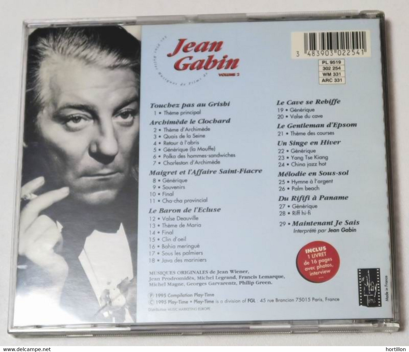 CD Album JEAN GABIN Les Plus Belles Musiques De Films - Label PLay Time 1995 - PL 9519 - Musique De Films