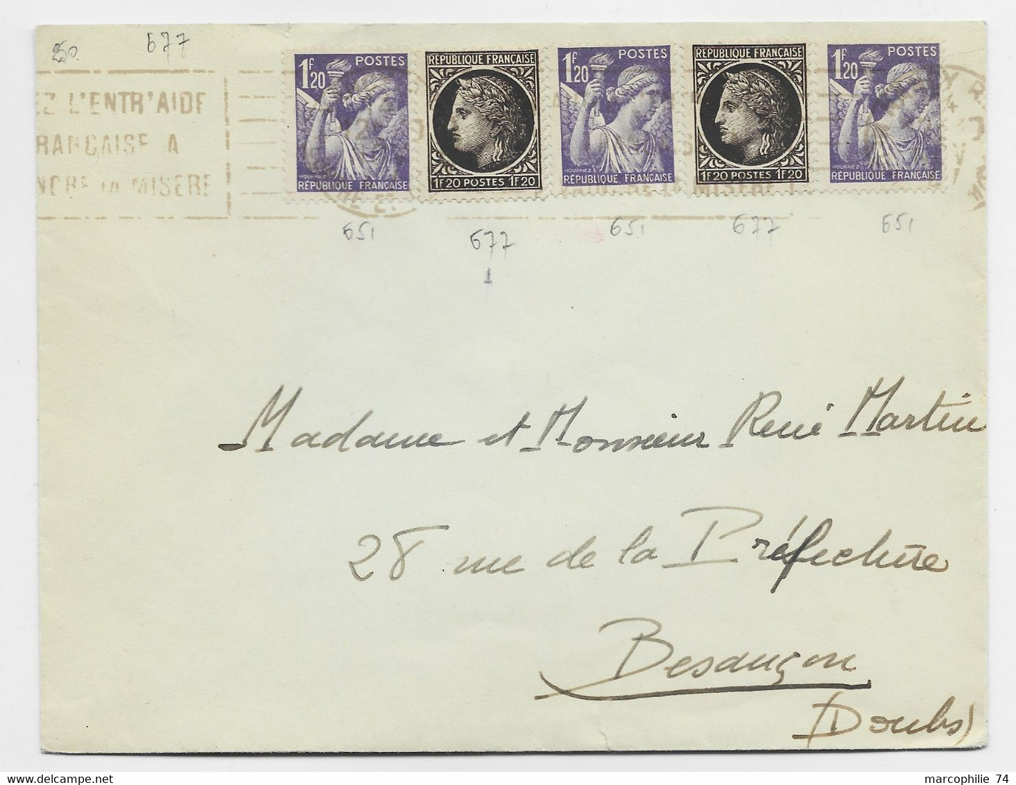 FRANCE MAZELIN 1FR20X2+ 1FR20 IRIS X3 LETTRE ALBY  1947 AU TARIF - 1945-47 Ceres Of Mazelin