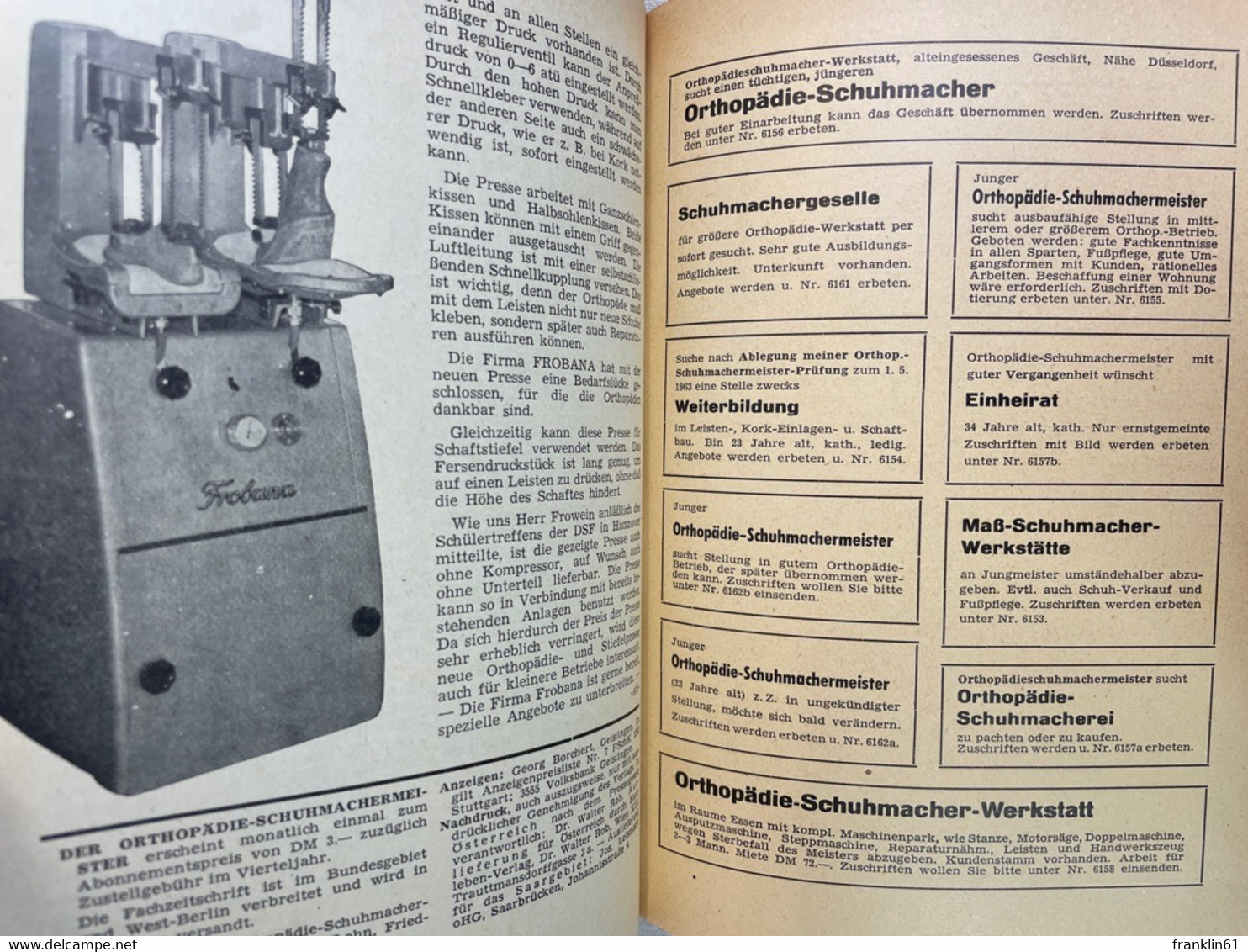 Der Orthopädie Schuhmachermeister. Heft Juni 1962 Bis Dezember 1963 KOMPLETT. - DIY