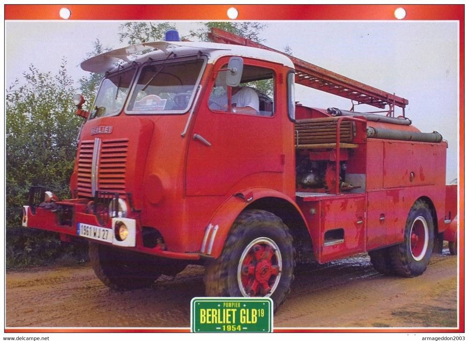 C2/ FICHE CARTONNE Camion POMPIER 1954 BERLIET GLB19 - Camions