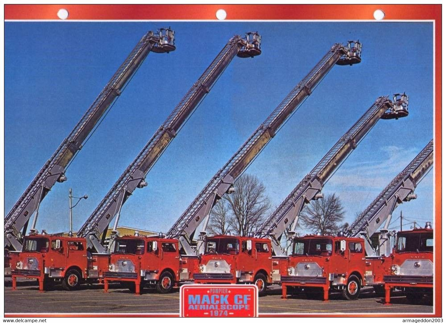 C2/ FICHE CARTONNE Camion POMPIER 1974 MACK CF AERIALSCOPE - Camion