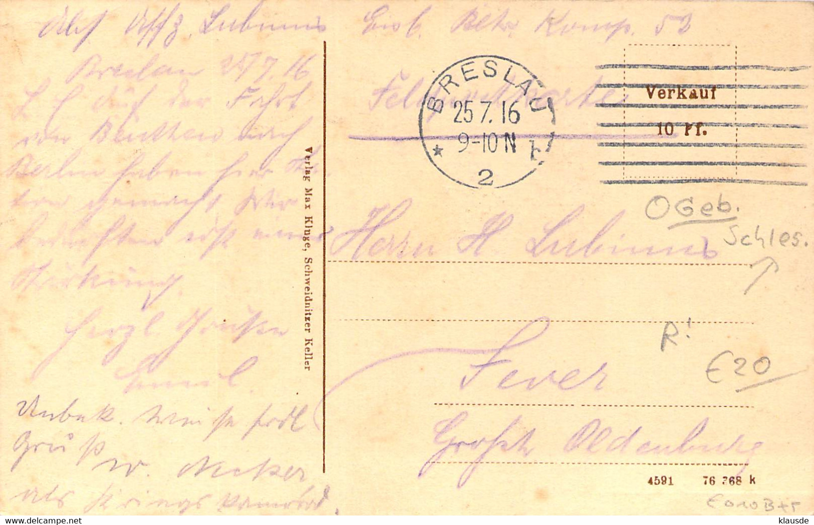 Breslau - Schweidnitzerkeller Feldpost 1916 - Schlesien