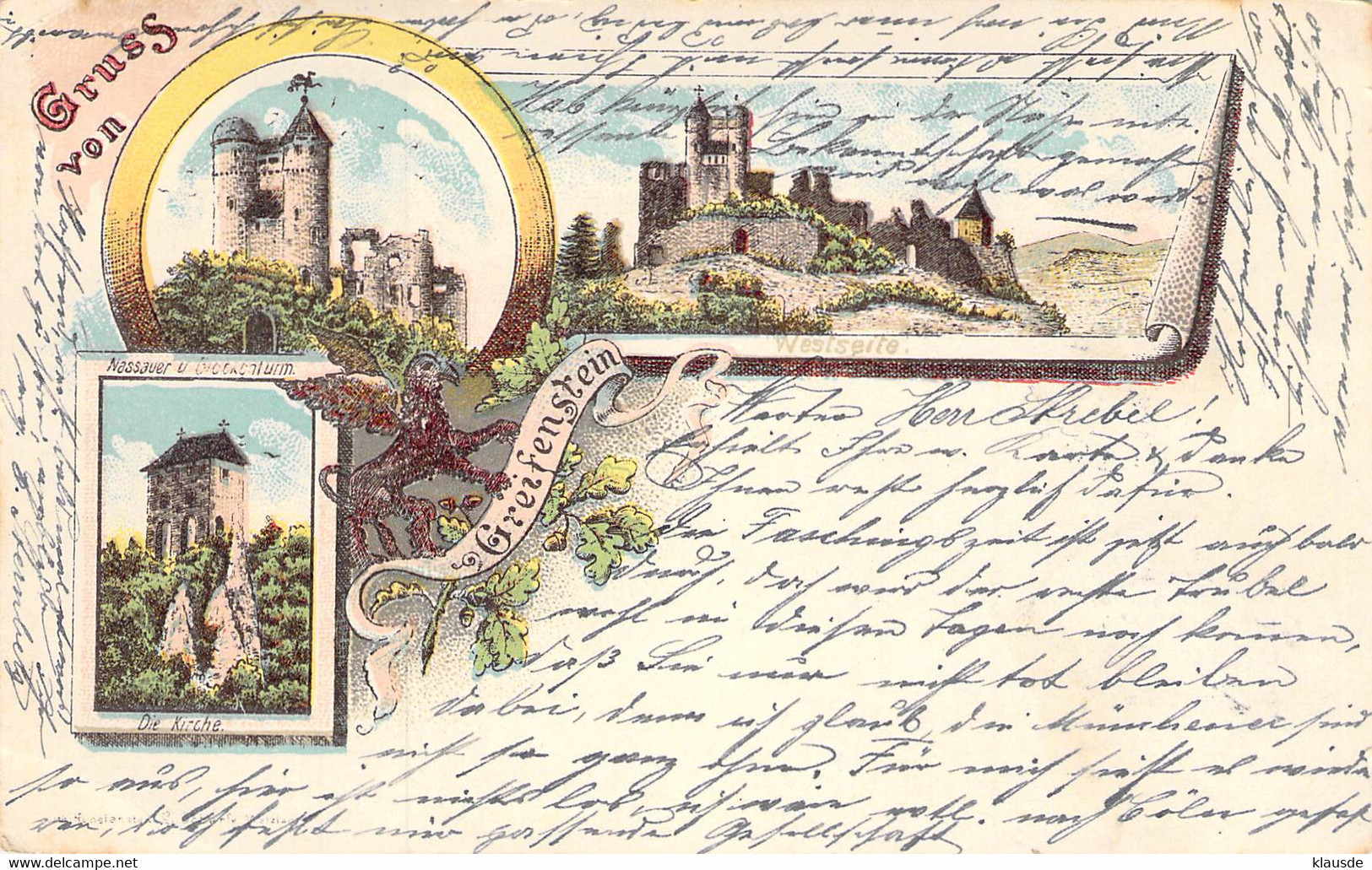 Burg Greifenstein - Mehrbild Litho 1904 Bahnpoststempel - Dillenburg