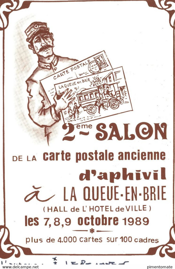 LA QUEUE EN BRIE 2 EME SALON DE LA CARTE POSTALE ANCIENNE OCTOBRE 1989 HALL DE L'HOTEL DE VILLE - La Queue En Brie