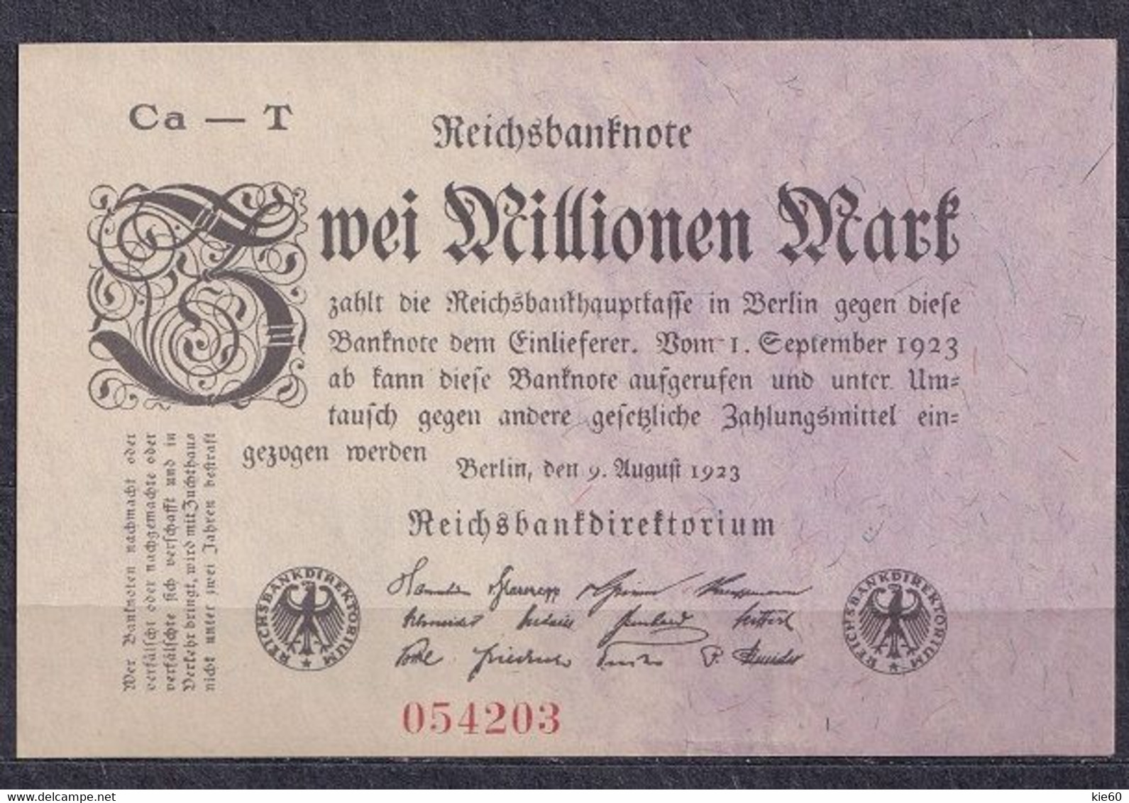 Germany - 1923 - 2 000 000 Mark  -Ca-T  Wmk Oak Leaves.. P103a5.. UNC - 2 Mio. Mark