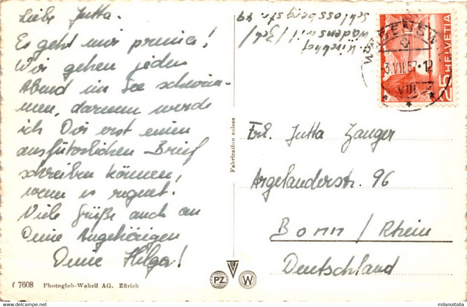 Wädenswil Und Die Alpen (7608) * 3. 7. 1957 - Wädenswil