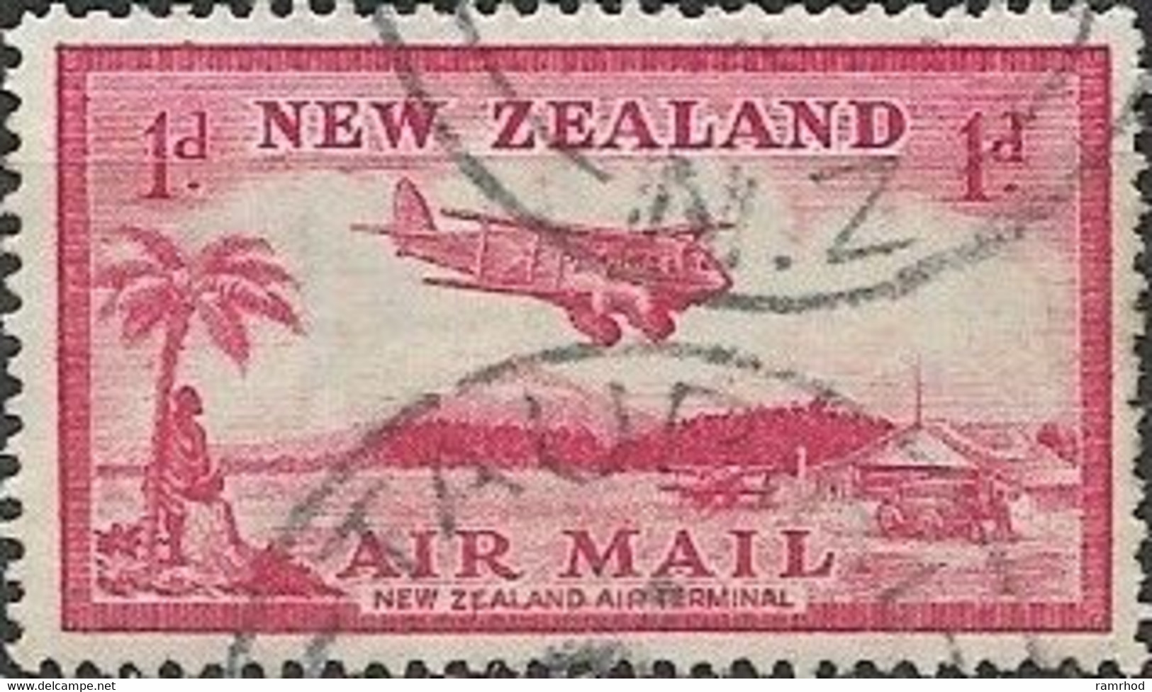 NEW ZEALAND 1935 Air. Bell Block Aerodrome - 1d. - Red FU - Posta Aerea