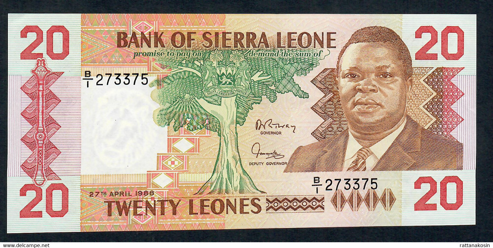 SIERRA LEONE  P16  20   LEONES  DATE 27.4.1988 # B/1    UNC. - Sierra Leone