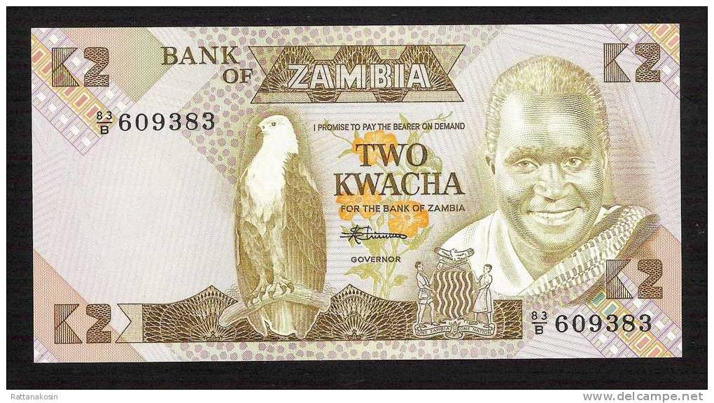 ZAMBIA ZAMBIE P24c  2  KWACHA (1980)  #83/B  Signature 7 UNC - Sambia