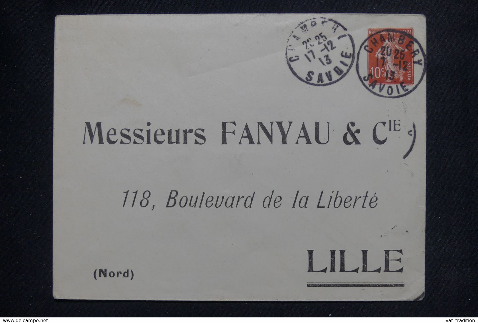 FRANCE - Entier Postal Semeuse ( Enveloppe ) De Chambery Pour Lille En 1913 Avec Repiquage Commercial - L 138143 - Enveloppes Repiquages (avant 1995)