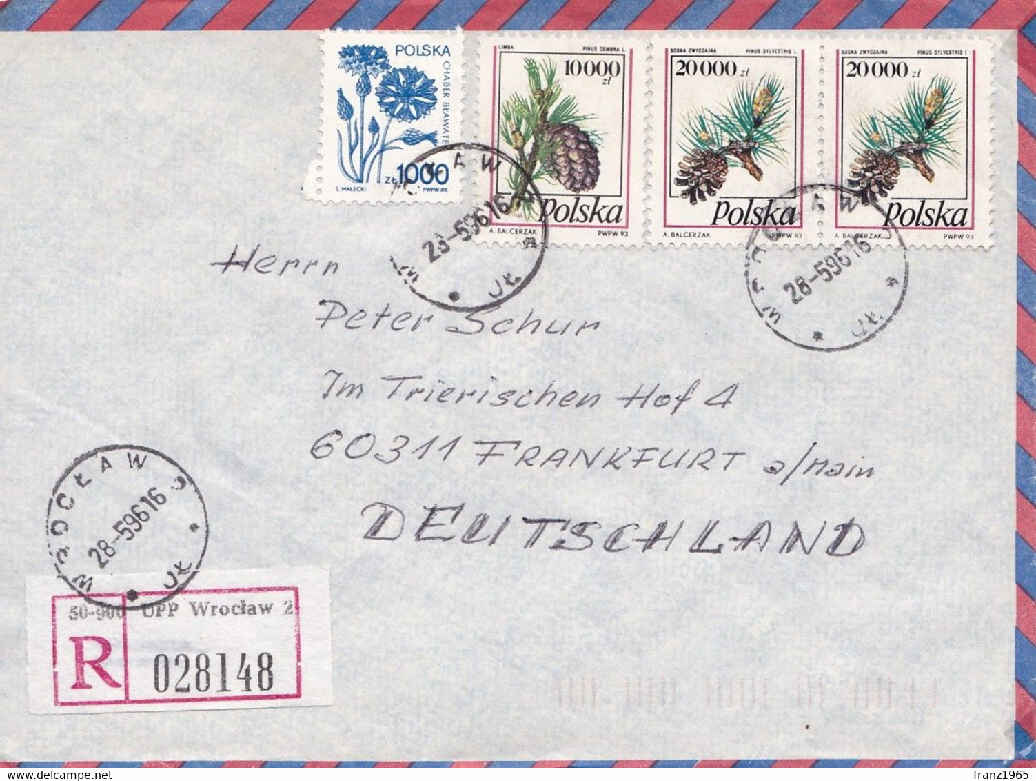 From Wroclaw To Frankfurt Am Main, 1996 - Storia Postale