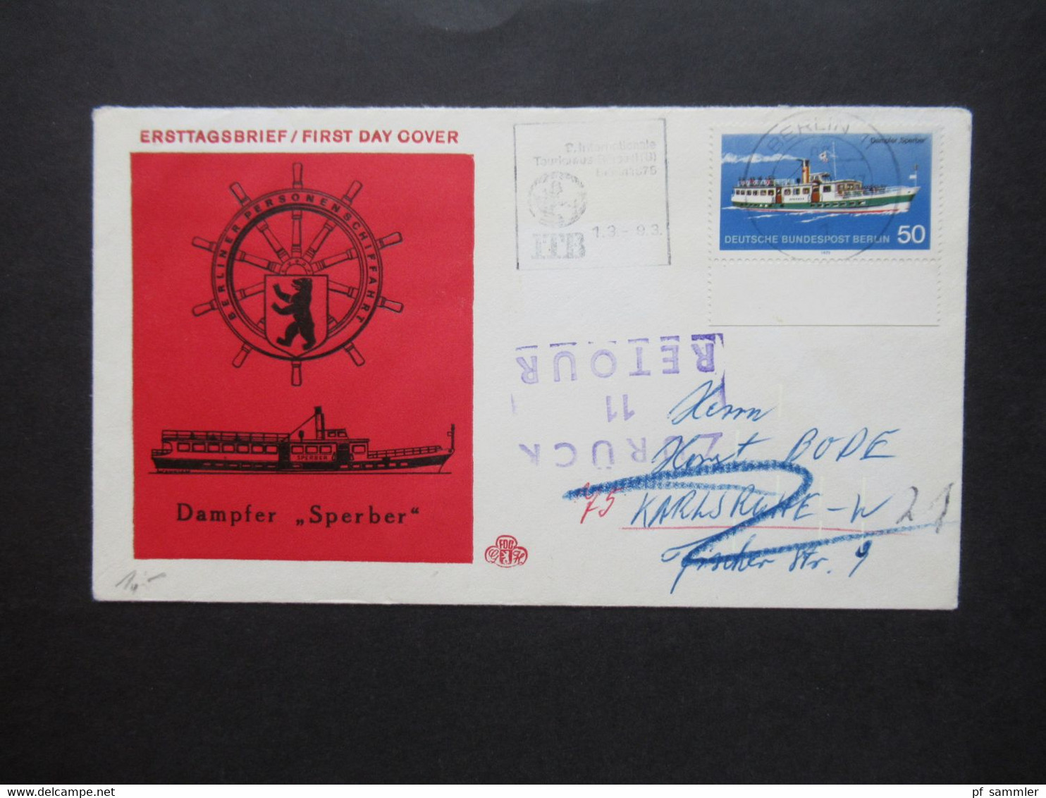 Berlin (West) 1975 Berliner Verkehrsmittel Dampfer Sperber Nr.485 FDC Echt Gelaufen Mit Stempel Zurück 11 Retour - Cartas & Documentos