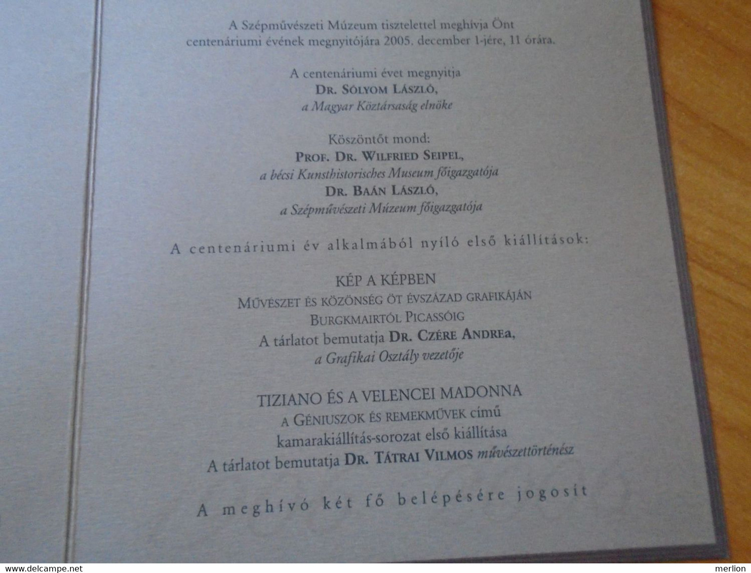 ZA408.17  Hungary  Szépművészeti Múzeum - Museum Of Fine Arts Budapest  Centenary Opening Invitation 2005 - Programme