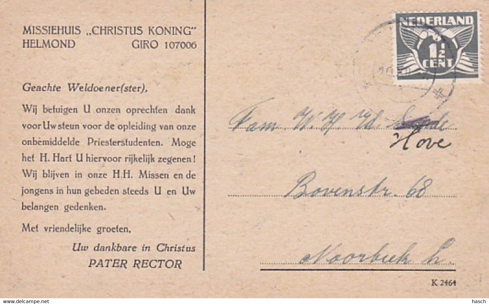 1846	87	Helmond, Missiehuis ,,Christus Koning’’ (zie Achterkant)(linksboven Een Vouw) - Helmond