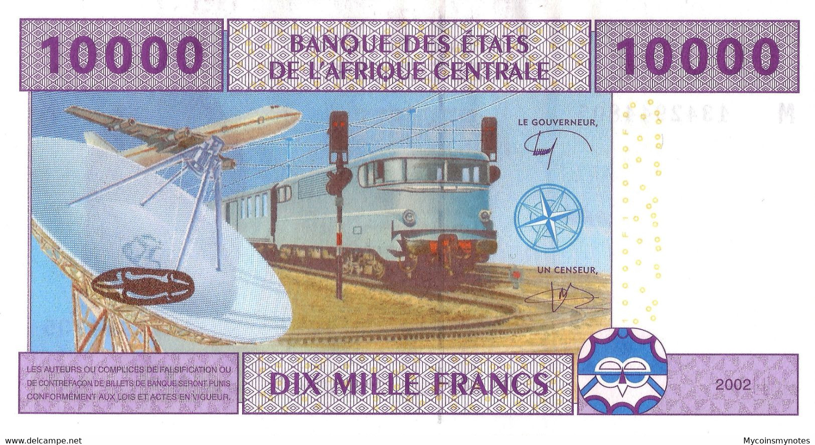 Central African States, Central African Republic Code (M), 10000 Francs, 2002, P-New, (Not Listed In Catalog) UNC - Central African Republic