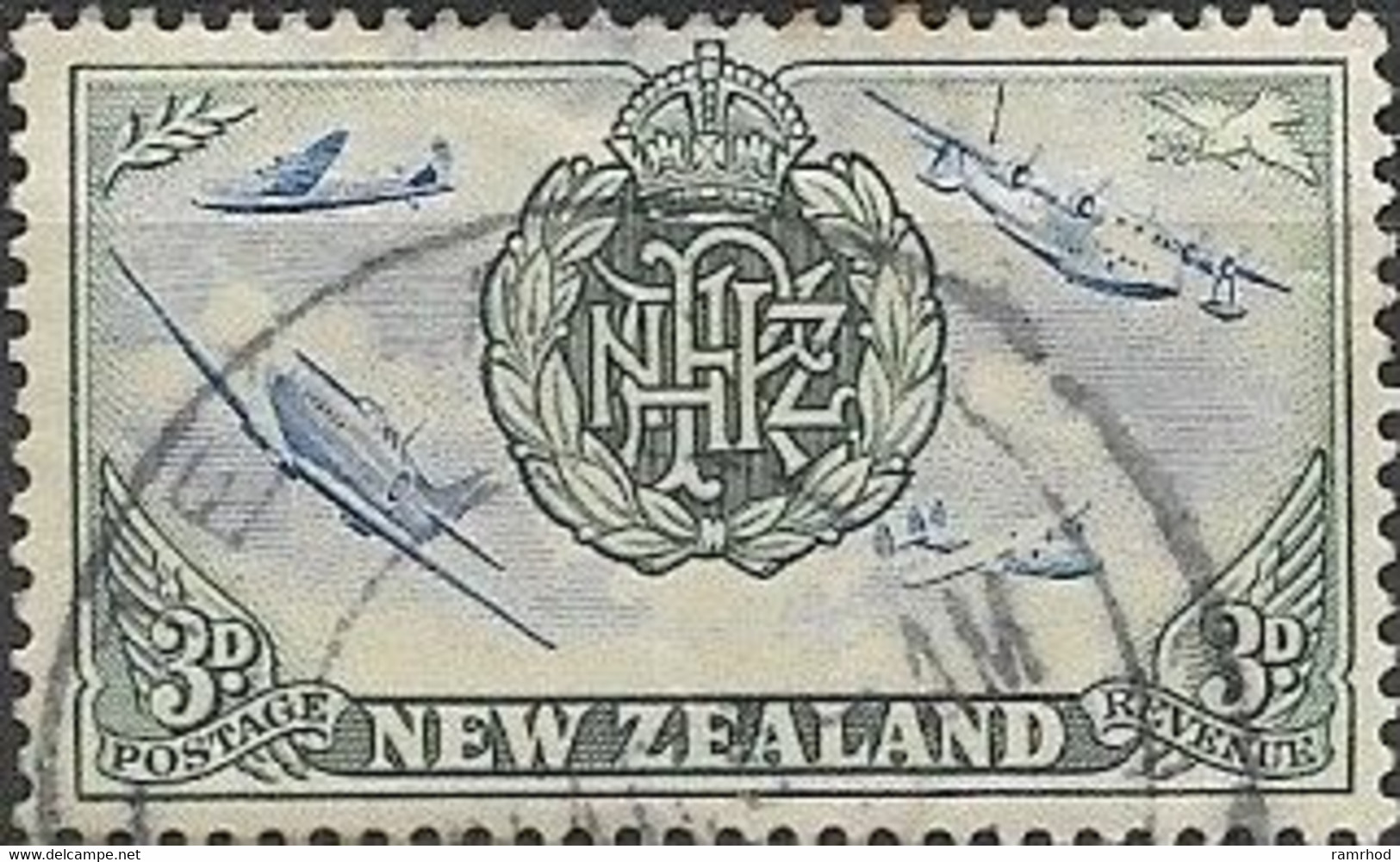 NEW ZEALAND 1946 Peace Issue - 3d. RNZAF Badge And Aeroplanes FU - Used Stamps