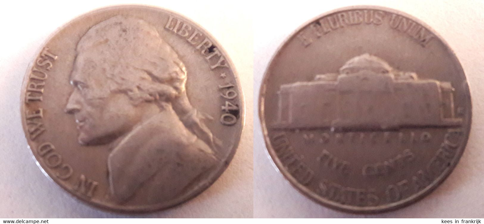 USA - 5 Cents Nickel 1940 S - 1938-42: Vooroorlogse Munten