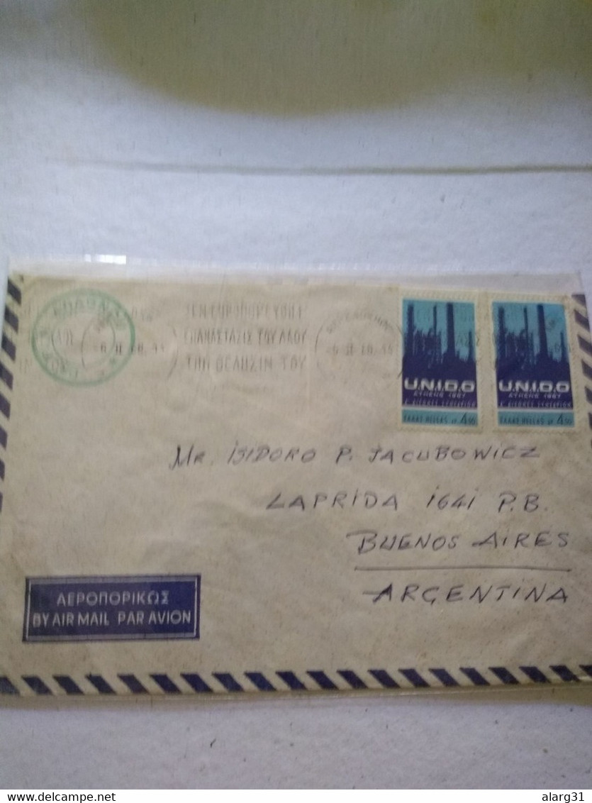 Greece.2 Covers To Arg .reg Pireefs On Label..other 1968 Slogan Pmk.e7 Reg Post Conmem.better - Lettres & Documents