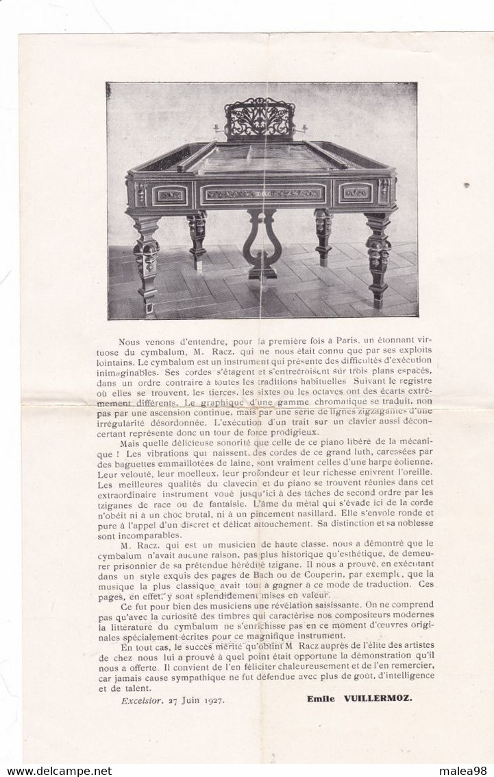 MUSIQUE,, RECITAL DE CYMBALUM  ALADAR  RACZ   AU  CASINO DE BRIDES LES BAINS   30/07/1930 - Manifesti & Poster
