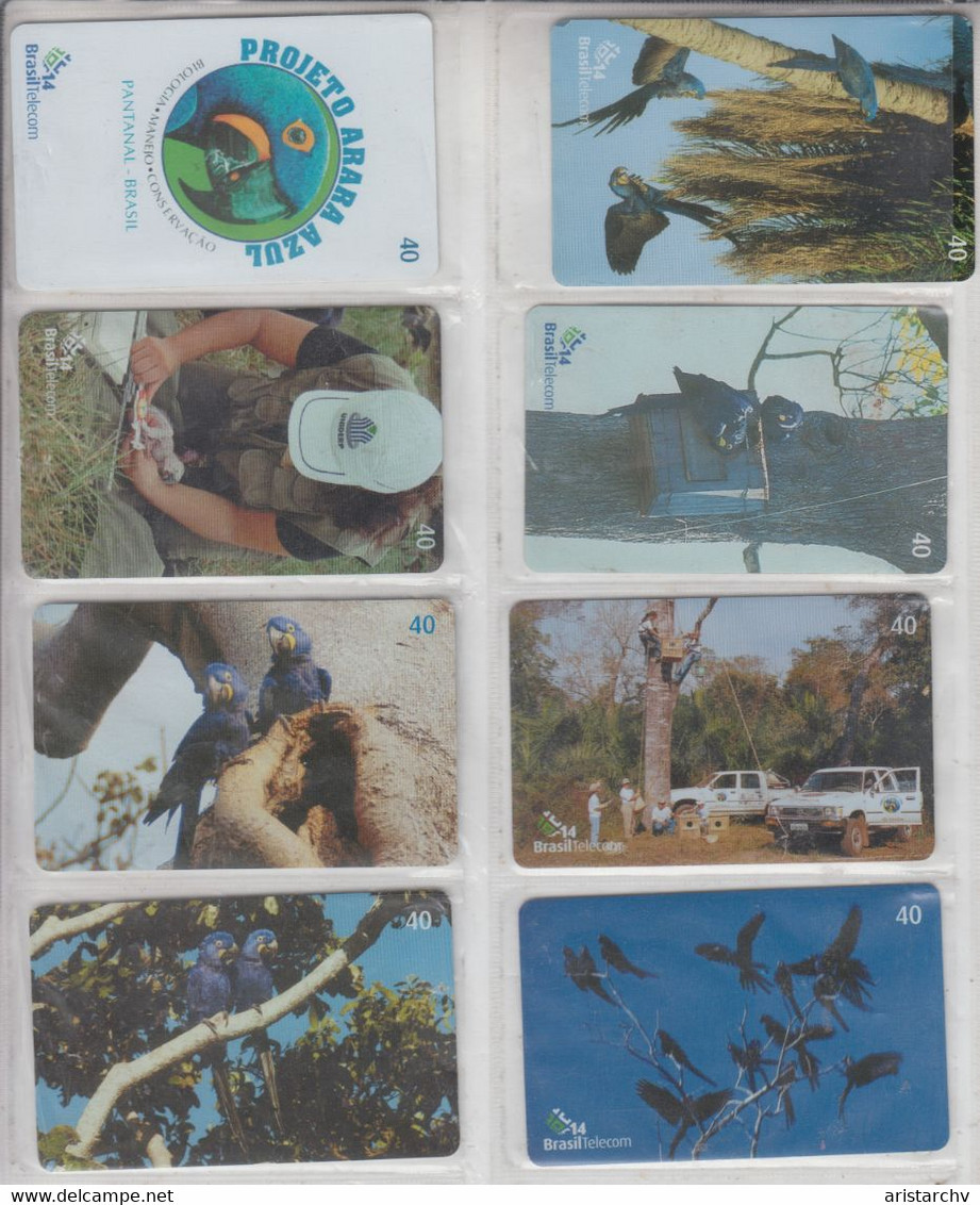 BRASIL 2003 PARROT ARARA AZUL WWF FULL SET OF 8 CARDS - Parrots