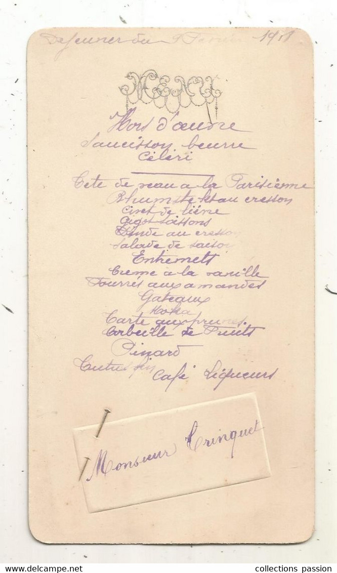 Menu, 1918 ,déjeuner , Gaufré - Menus