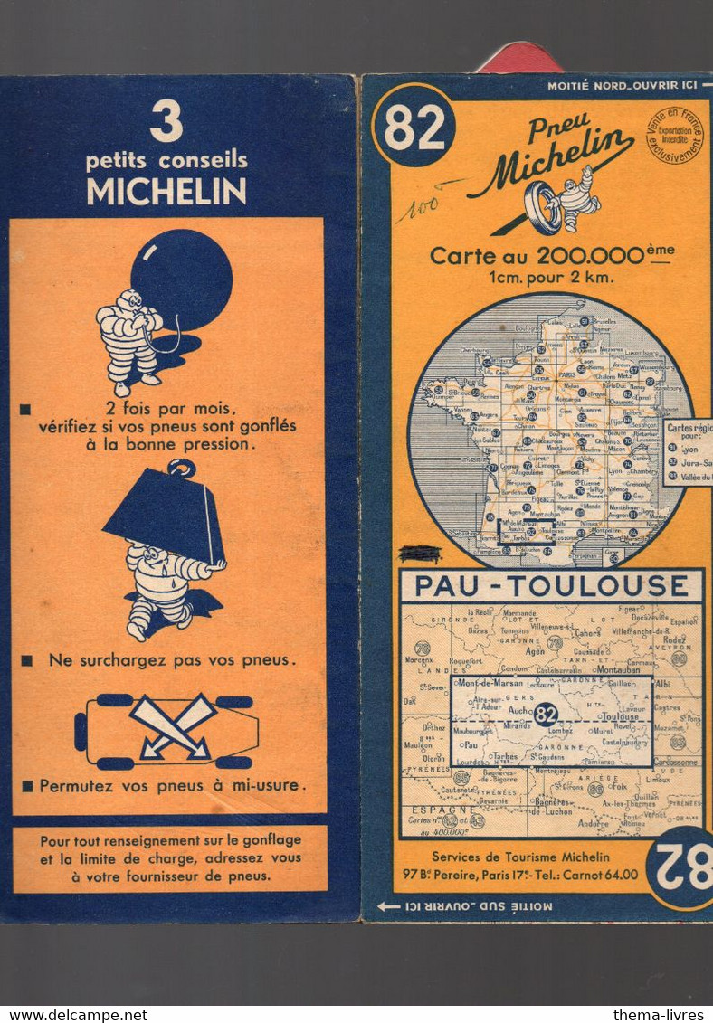 Carte Michelin    N°82 Pau-Toulouse (1951 )(M4934) - Cartes Routières