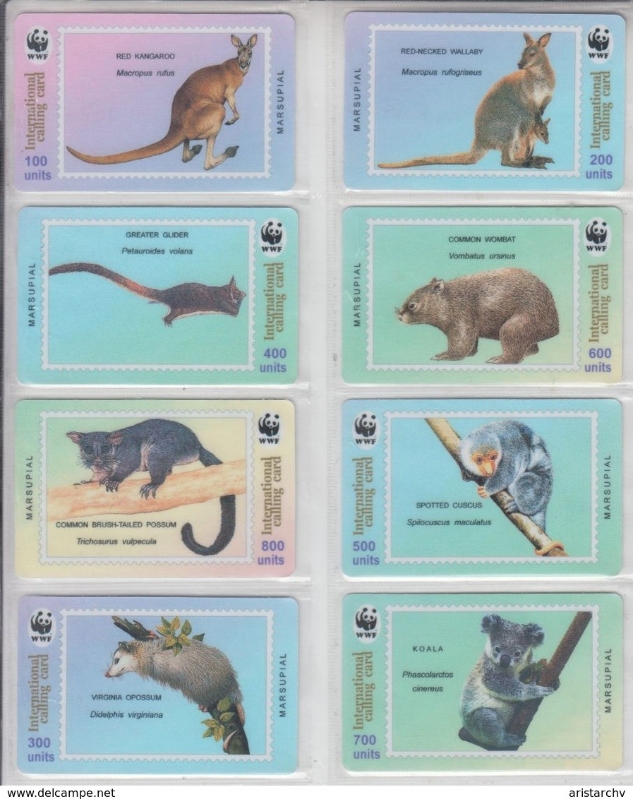 CHINA WWF MARSUPIAL KANGAROO WALLABY WOMBAT GLIDER POSSUM CUSCUS KOALA OPOSSUM SET OF 8 CARDS - Selva