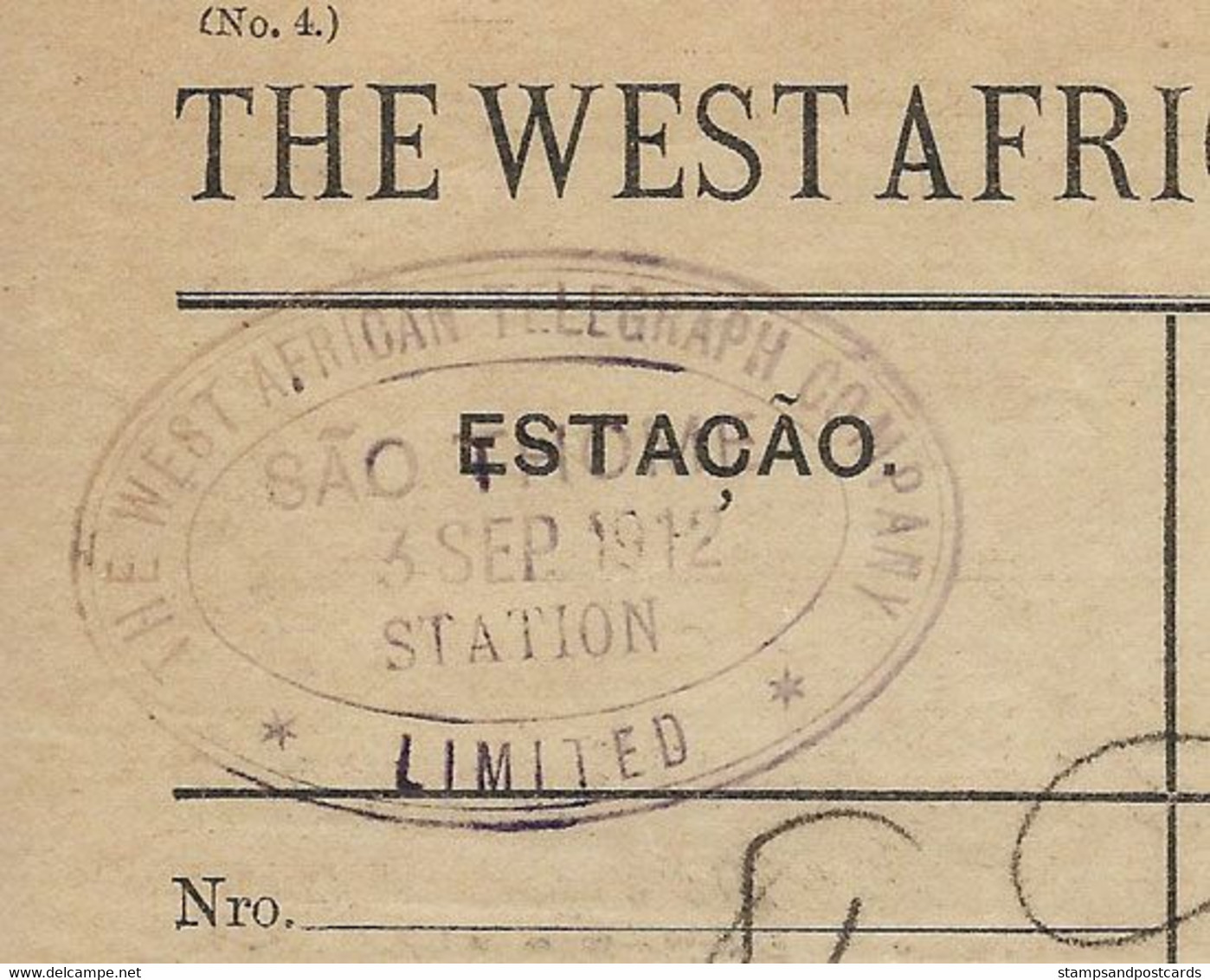 Portugal Télégramme 1912 São Tomé Station The West African Telegraph Company Saint Thomas Telegram - Lettres & Documents