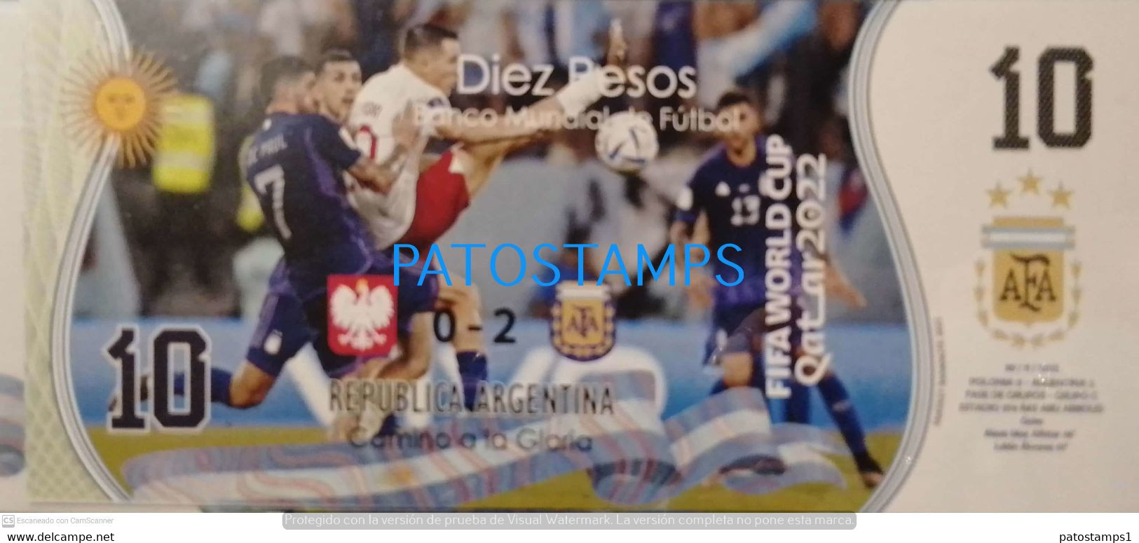 199409 ARGENTINA - POLAND BILLETE FANTASY TICKET 10 BANK SOCCER FUTBOL FIFA WORLD CUP 2022 QATAR PLAYERS NO POSTCARD - Lots & Kiloware - Banknotes
