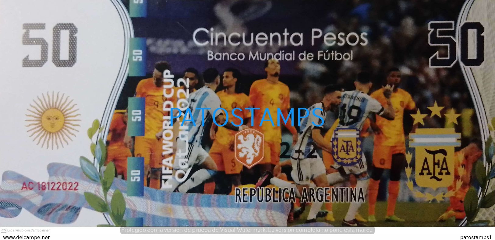 199413 ARGENTINA PAISES BAJOS BILLETE FANTASY TICKET 50 BANK SOCCER FUTBOL FIFA WORLD CUP 2022 QATAR EL DIBU NO POSTCARD - Mezclas - Billetes