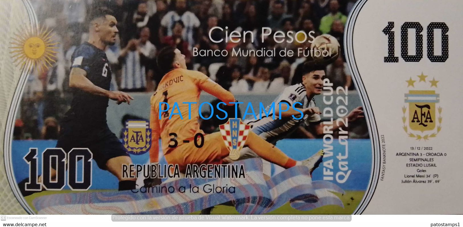 199414 ARGENTINA CROATIA BILLETE FANTASY TICKET 100 BANK SOCCER FUTBOL FIFA WORLD CUP 2022 QATAR PLAYERS NO POSTCARD - Alla Rinfusa - Banconote