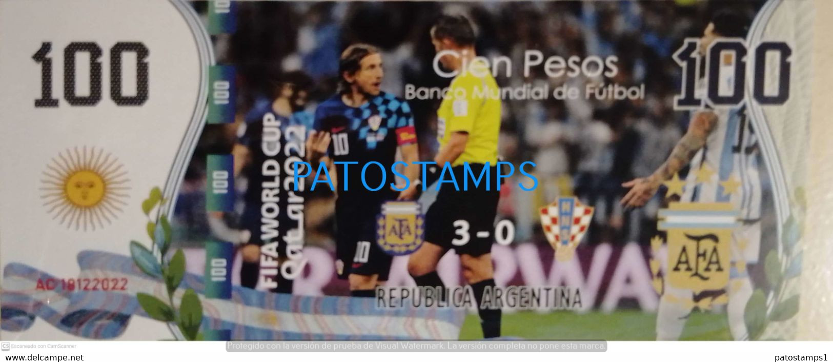 199414 ARGENTINA CROATIA BILLETE FANTASY TICKET 100 BANK SOCCER FUTBOL FIFA WORLD CUP 2022 QATAR PLAYERS NO POSTCARD - Kiloware - Banknoten