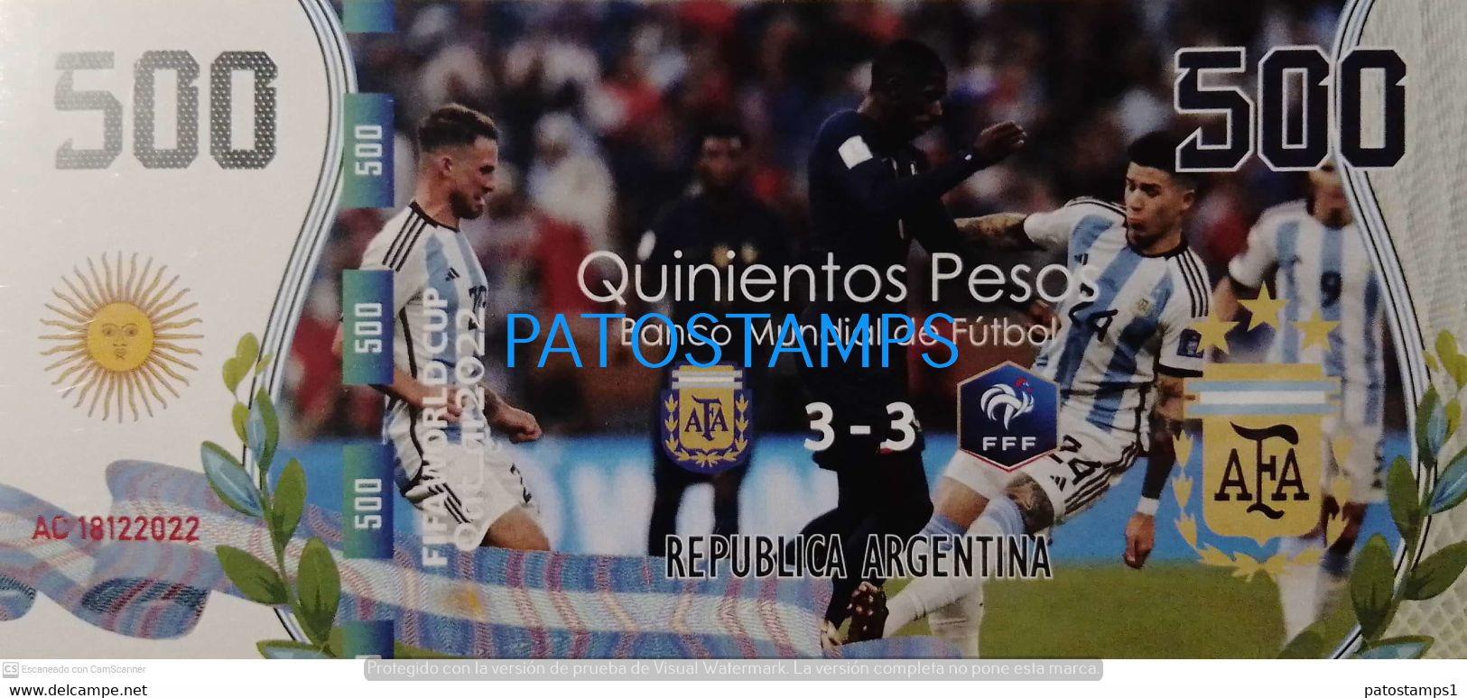 199415 ARGENTINA FRANCE BILLETE FANTASY TICKET 500 BANK SOCCER FUTBOL FIFA WORLD CUP 2022 QATAR MESSI PLAYER NO POSTCARD - Alla Rinfusa - Banconote