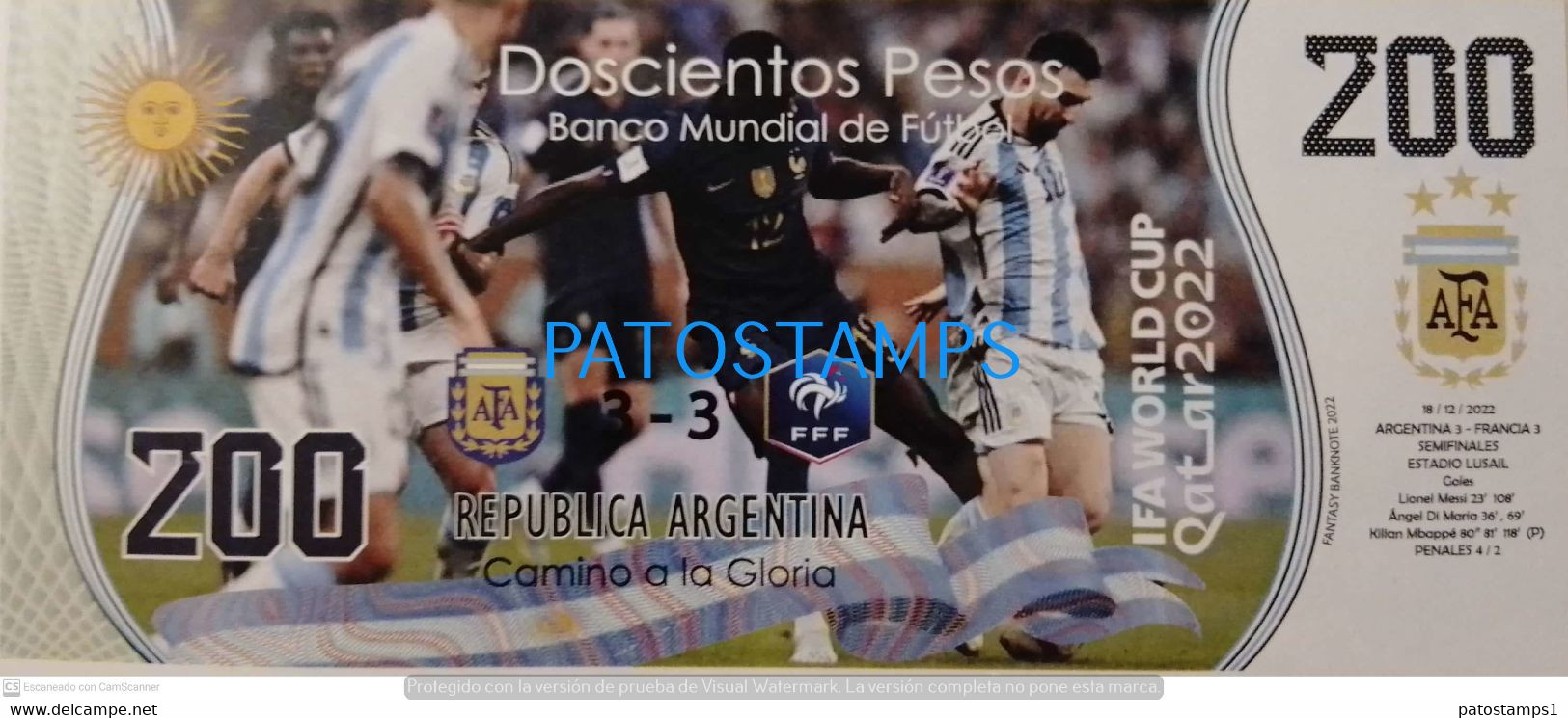 199416 ARGENTINA FRANCE BILLETE FANTASY TICKET 200 BANK SOCCER FUTBOL FIFA WORLD CUP 2022 QATAR TEAM NO POSTCARD - Kiloware - Banknoten