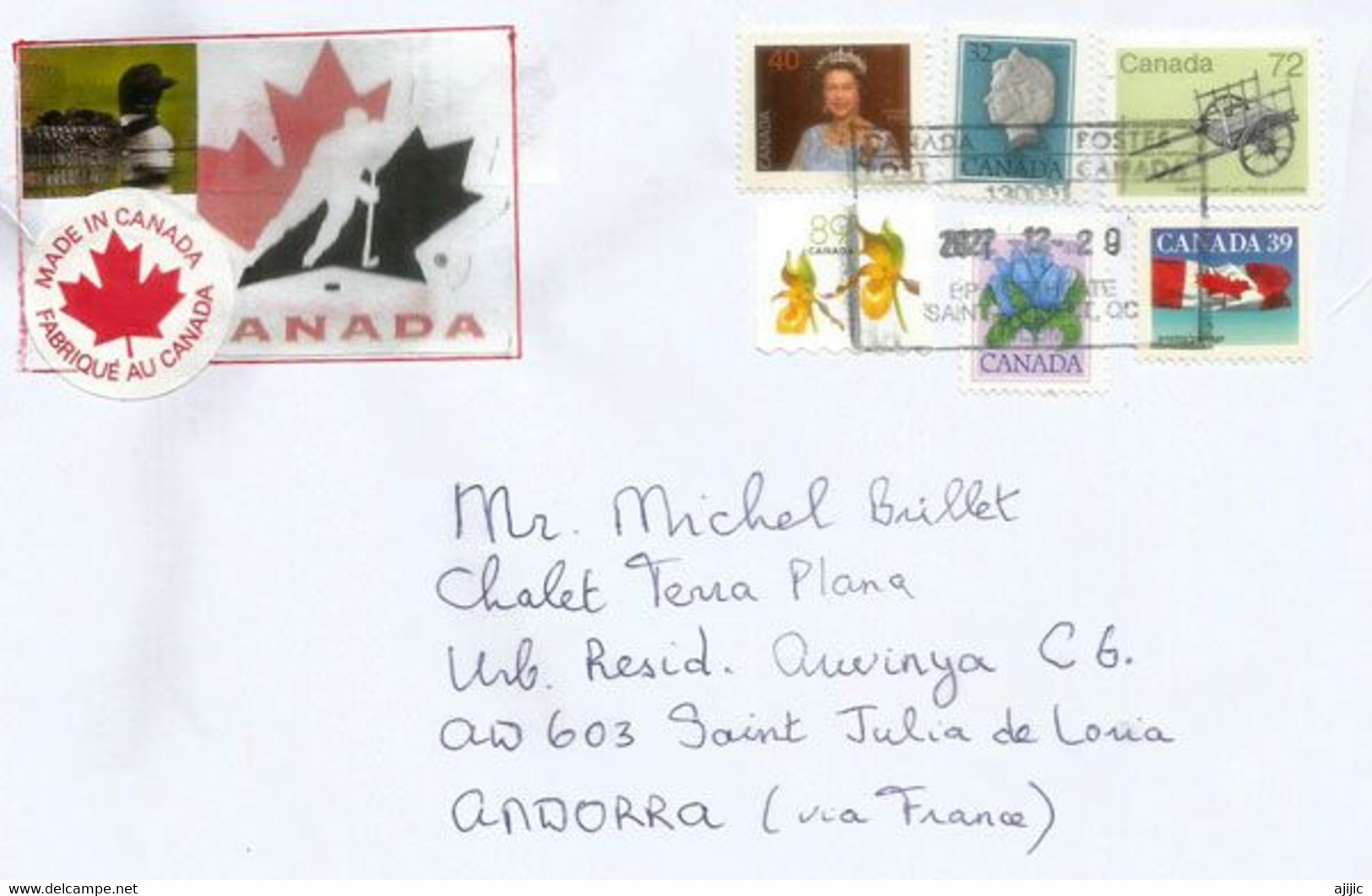 Belle Lettre Du Canada 2022, Adressée à Andorra (Principat) - Storia Postale