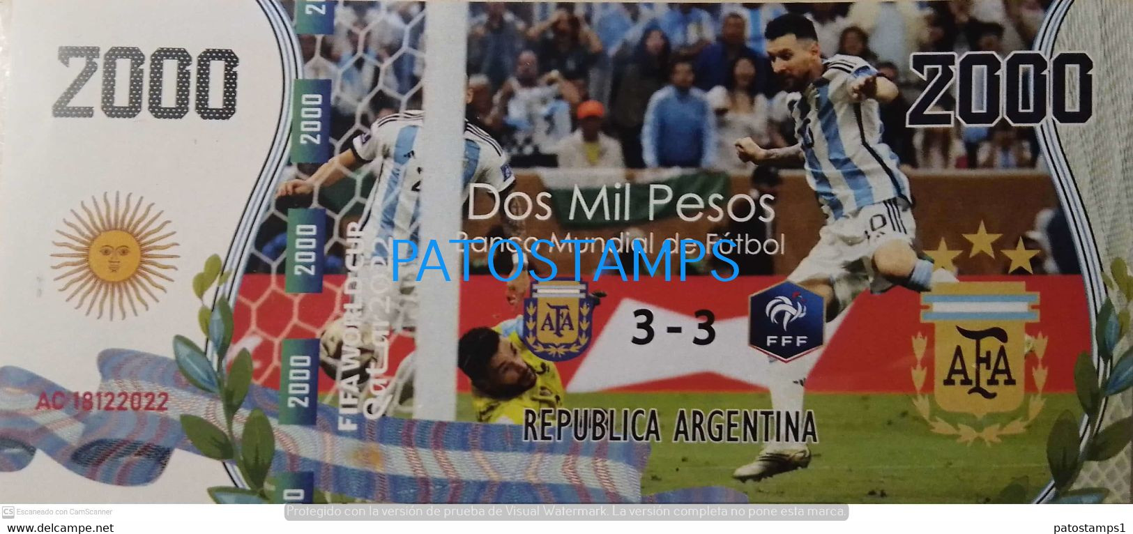 199418 ARGENTINA FRANCE BILLETE FANTASY TICKET 2000 BANK SOCCER FUTBOL FIFA WORLD CUP 2022 QATAR EL DIBU NO POSTCARD - Mezclas - Billetes