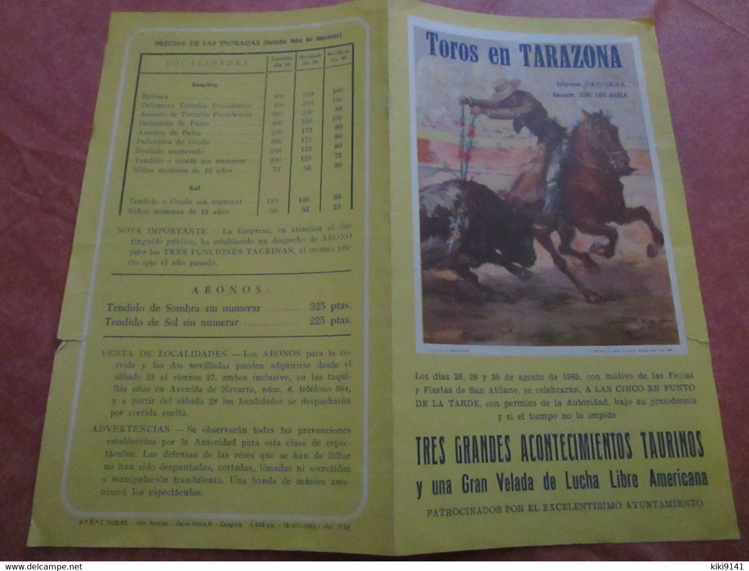 Toros De TARAZONA - Tres Grandes Acontecimientos - 28, 29 Y 30 Agosto 1965 (programme) - Programme