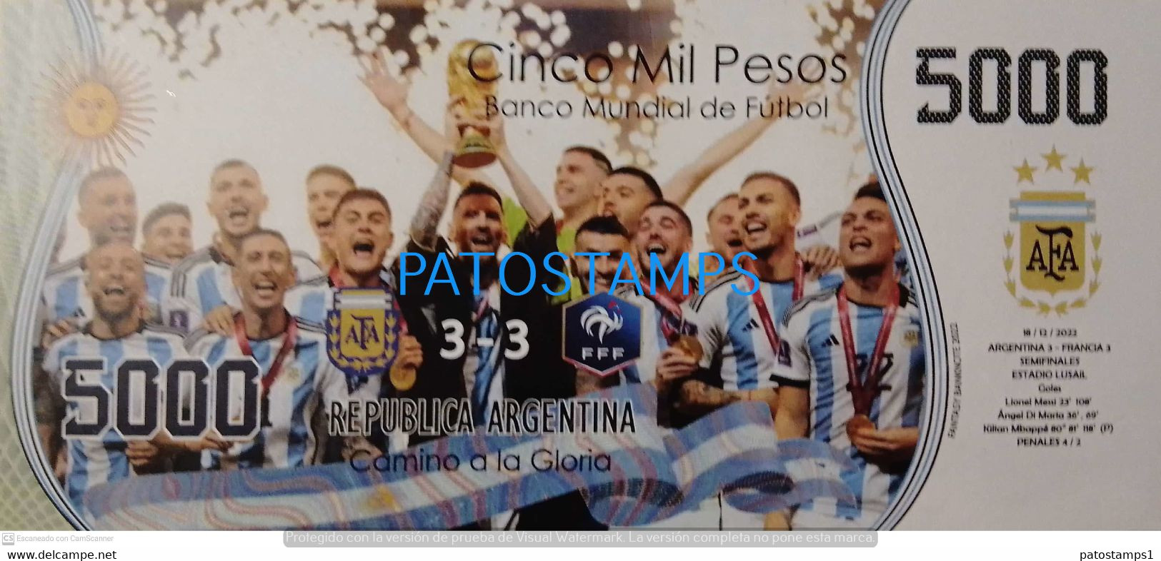 199419 ARGENTINA FRANCE BILLETE FANTASY TICKET 2000 BANK SOCCER FUTBOL FIFA WORLD CUP 2022 QATAR TEAM & DIBU NO POSTCARD - Mezclas - Billetes