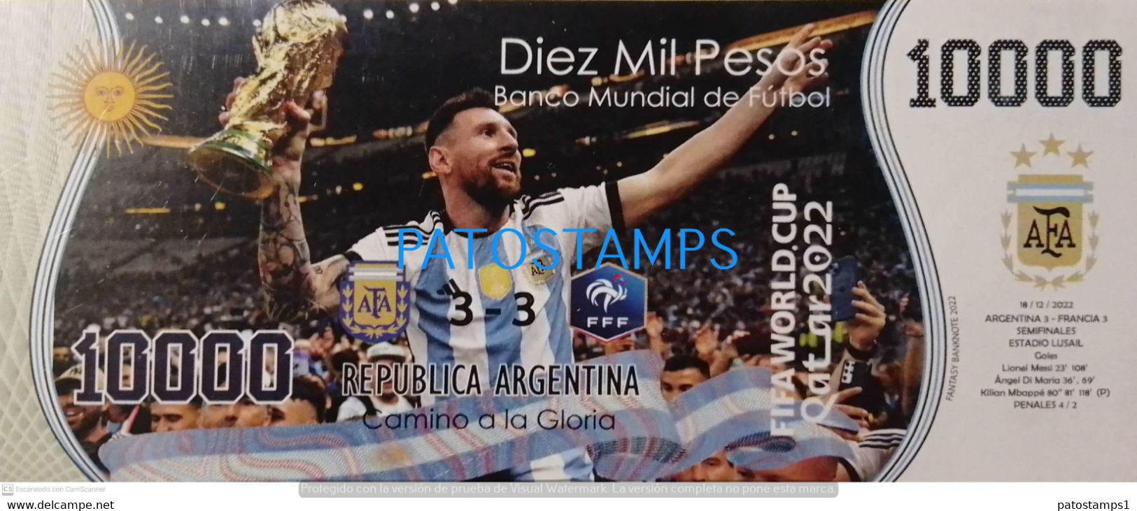 199420 ARGENTINA BILLETE FANTASY TICKET 10000 BANK SOCCER FUTBOL FIFA WORLD CUP 2022 QATAR CAMPEONES NO POSTCARD - Lots & Kiloware - Banknotes