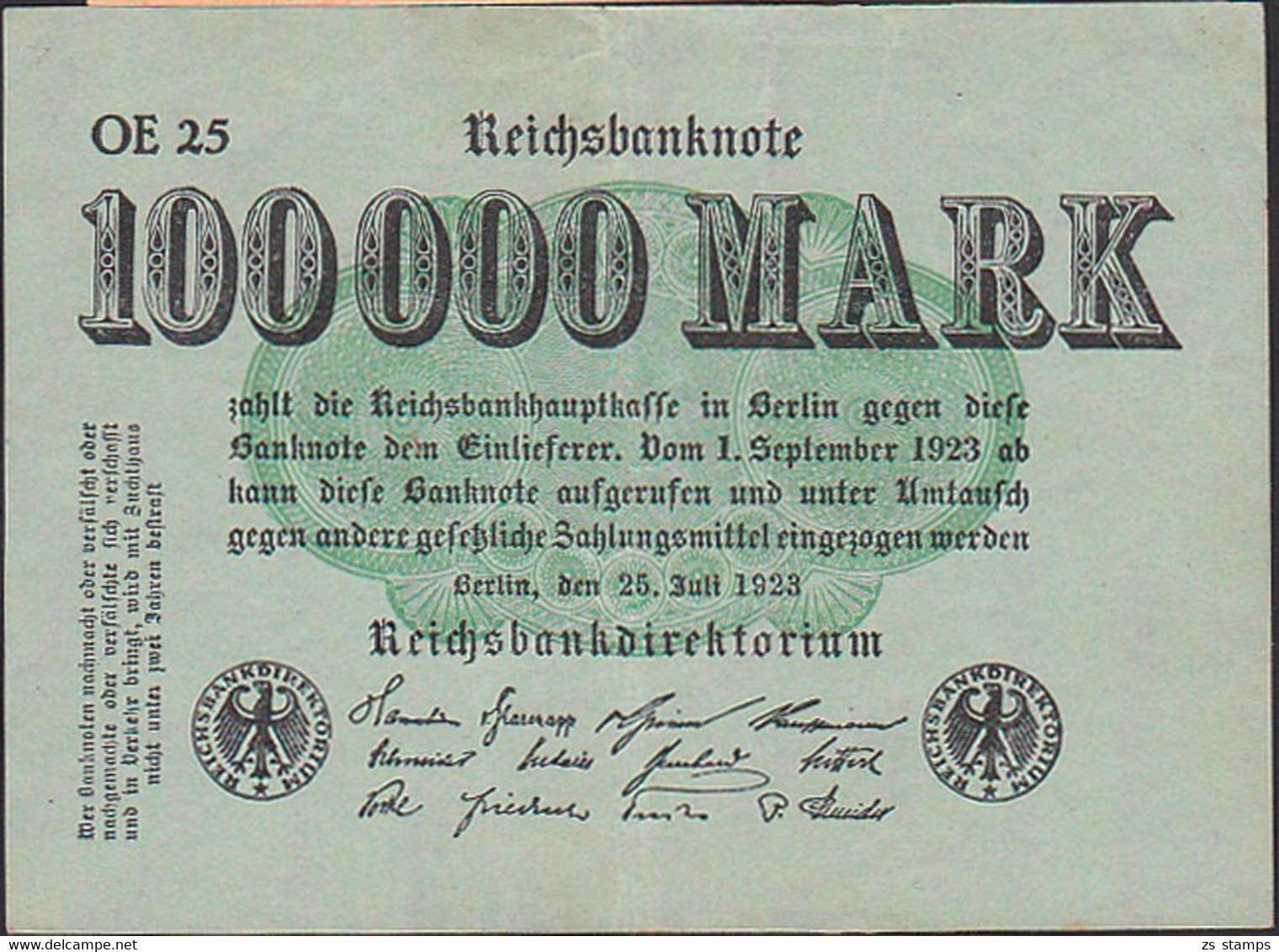Inflaschein 100 000 Millionen Mark Serie OE 25, Deutsches Reich Inflation - 1 Million Mark