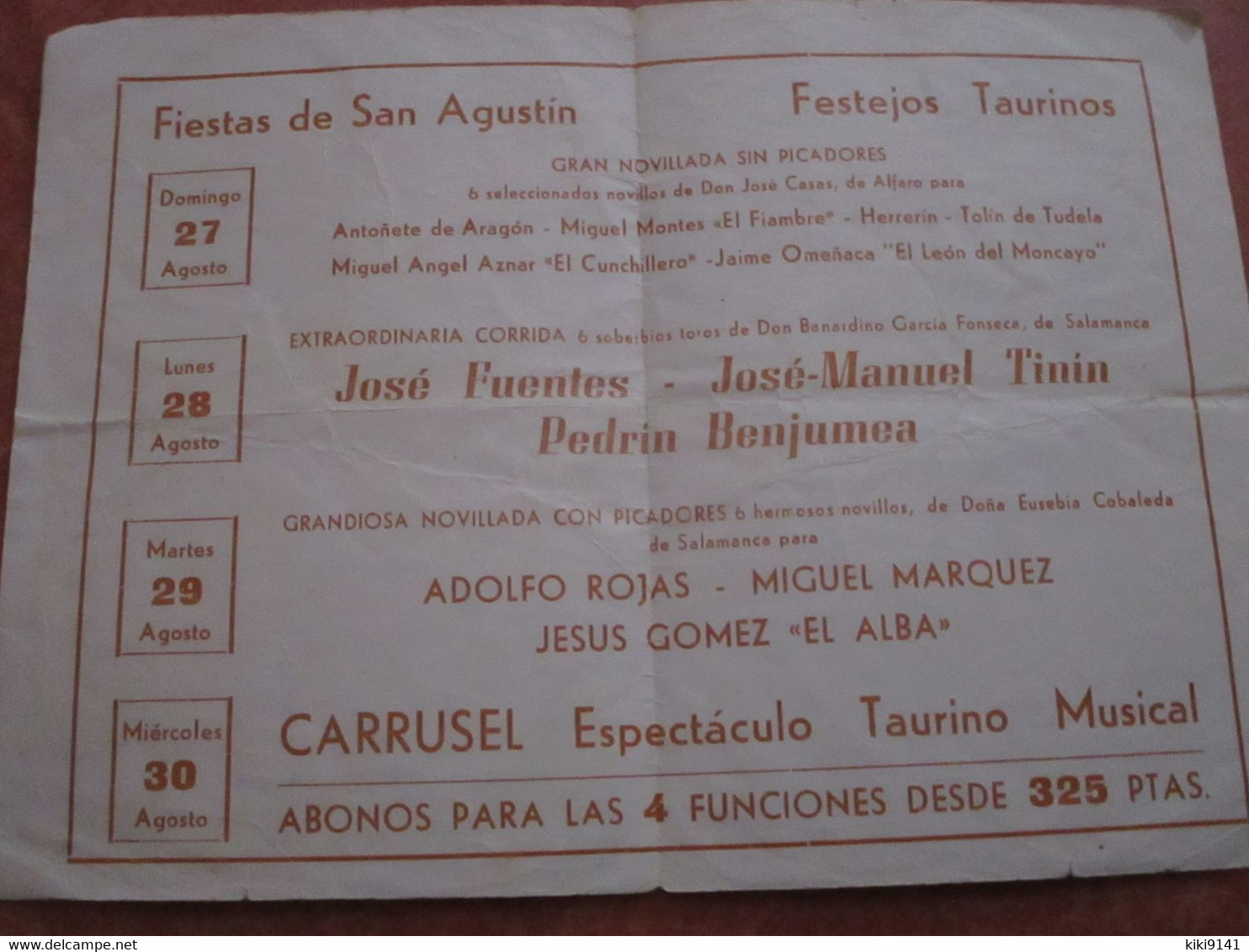 Toros De TARAZONA - Fiestas De San Agustin-Festejos Taurinos - 27, 28, 29 Y 30 De Agosto 1967 (Programme) - Programme