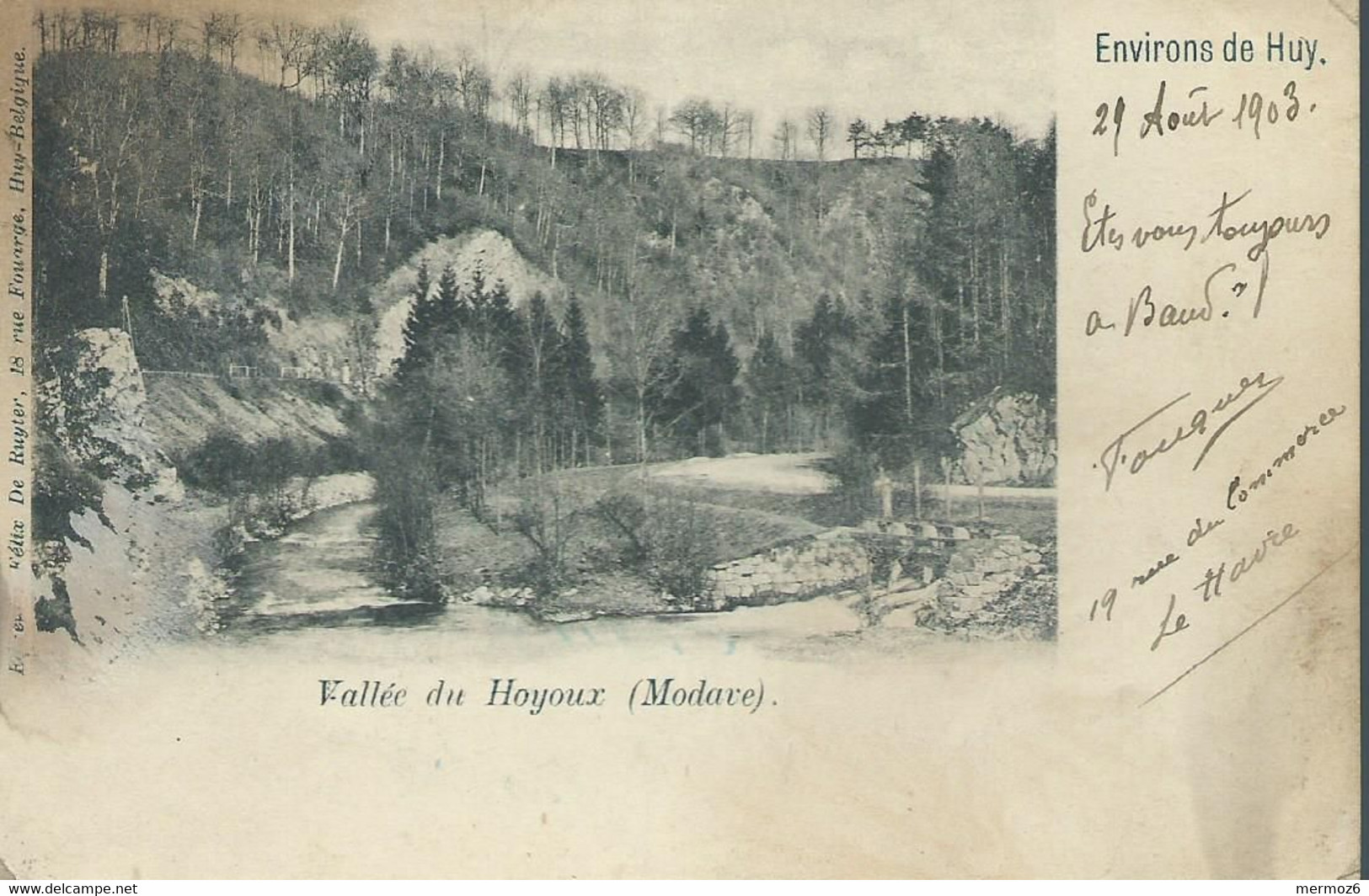 Vallée Du Hoyoux Modave 29 Août 1903 Félix De Ruyter Environs De Huy Carte Précurseur Dos Non Divisé - Huy