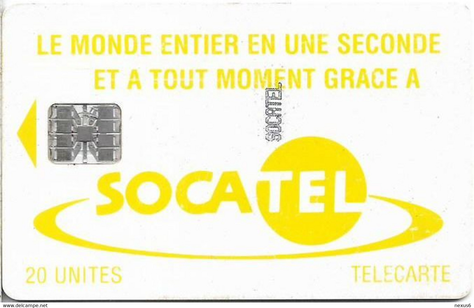 Central African Rep. - Socatel - Logo Yellow, Cn. 8 Digits On Yellow Stripe, Black Schlumberger Logo, SC7, 20Units, Used - Centraal-Afrikaanse Republiek