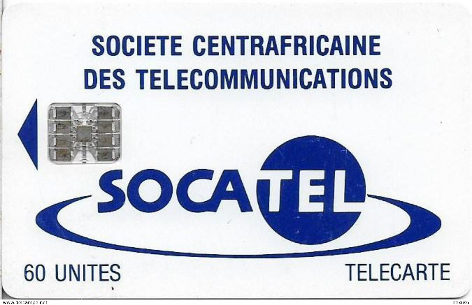 Central African Rep. - Socatel - Logo Blue, Without Logo Moreno And Control Num, SC7, 60Units, Used - Zentralafrik. Rep.