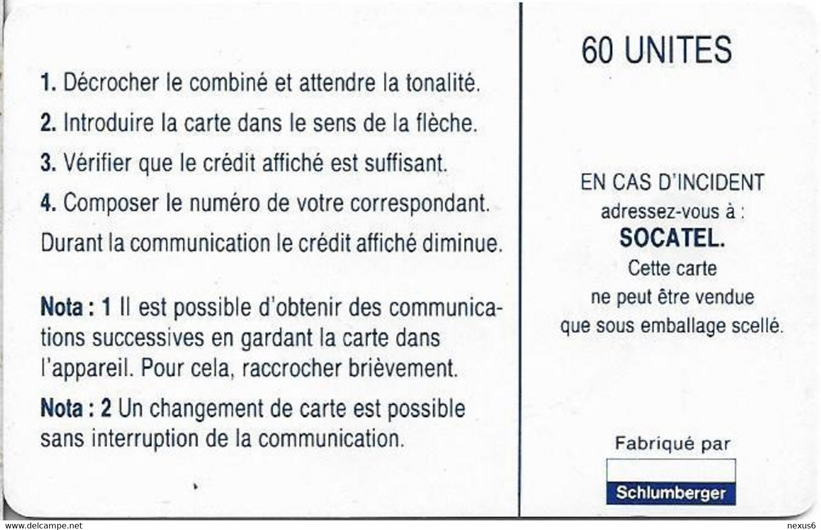 Central African Rep. - Socatel - Logo Blue, Without Logo Moreno And Control Num, SC7, 60Units, Used - Zentralafrik. Rep.