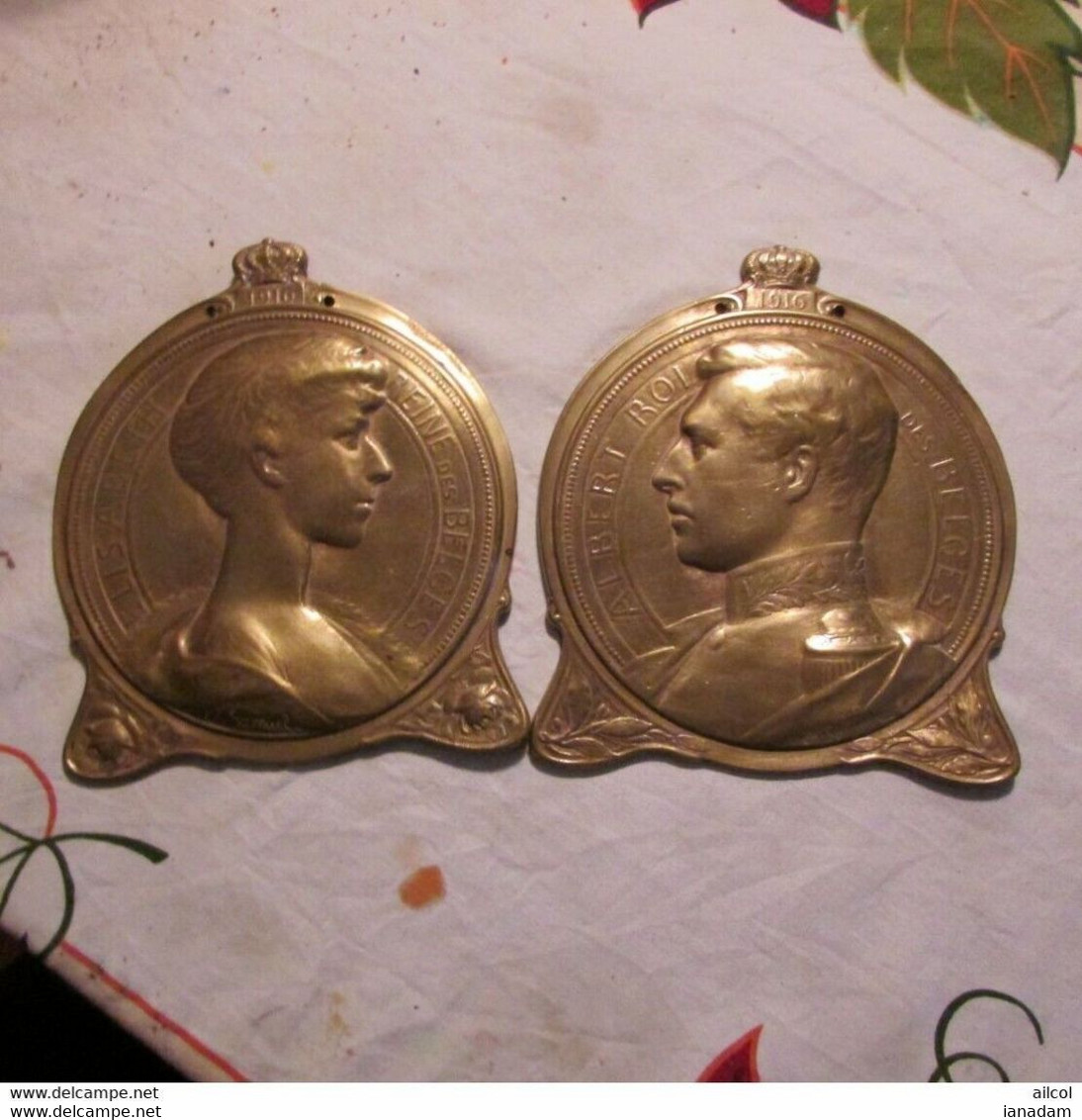 King & Queen Belgium Brass Plaques 1916 - 1914-18