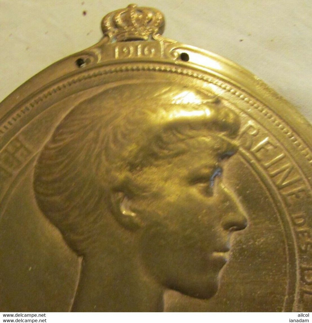 King & Queen Belgium Brass Plaques 1916 - 1914-18