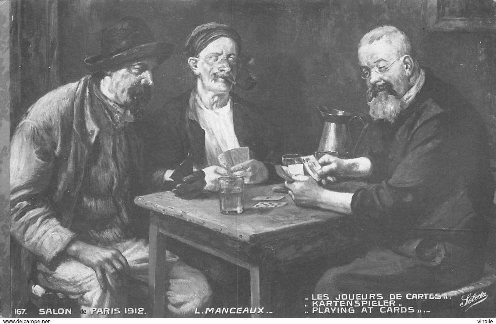 23-434 : JEU DE CARTES. LES JOUEURS DE CARTES PAR L. MANCEAUX. SALON DE PARIS 1912. - Cartes à Jouer